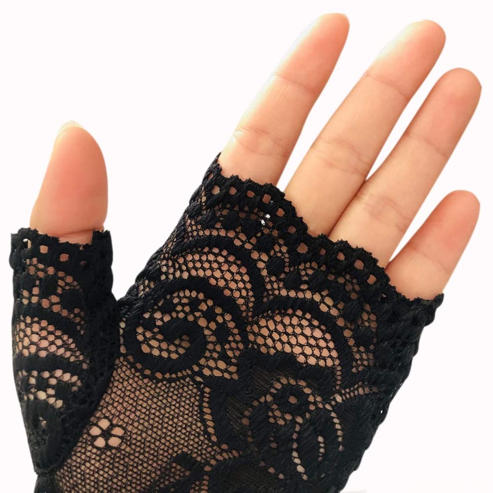 PALAY Lace Gloves for Women Fingerless Short Floral Bridal Gloves Black Sunblock Dressy Gloves for Dancing Masquerade Wedding Dinner Party - One Pair PALAY Lace Gloves for Women Fingerless Short Floral Bridal Gloves Black Sunblock Dressy Gloves for Dancing Masquerade Wedding Dinner Party - One Pair